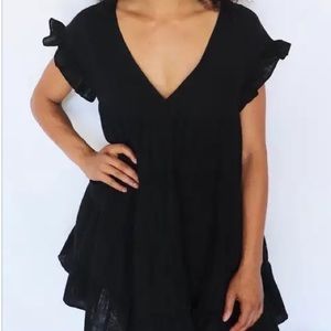 Mustard Seed Black Tiered Romper Dress Size M
